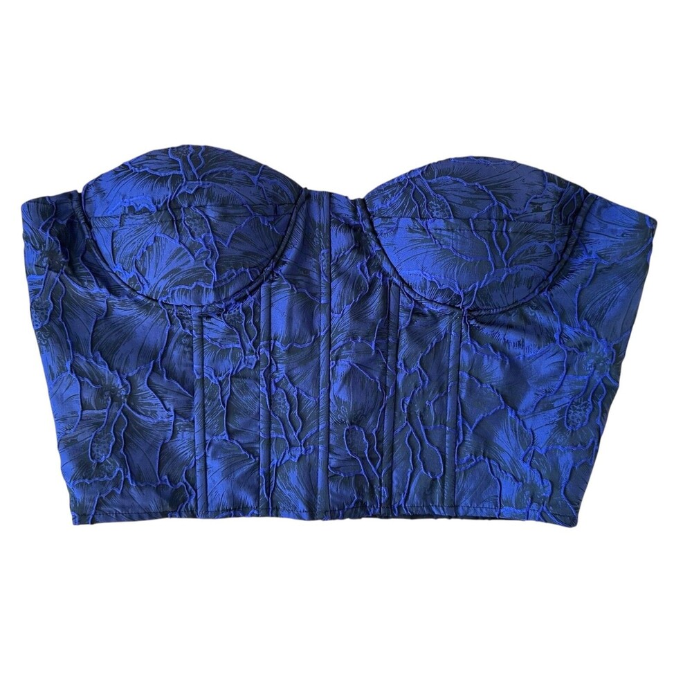 AQUA Junior's Strapless Crop Bustier Corset Top Size M Purple Navy